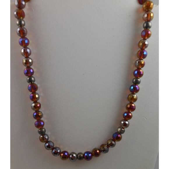 Vintage Handmade Glass Crystal Beaded Necklace Heart Toggle Red Blue Purple AB - Picture 8 of 10